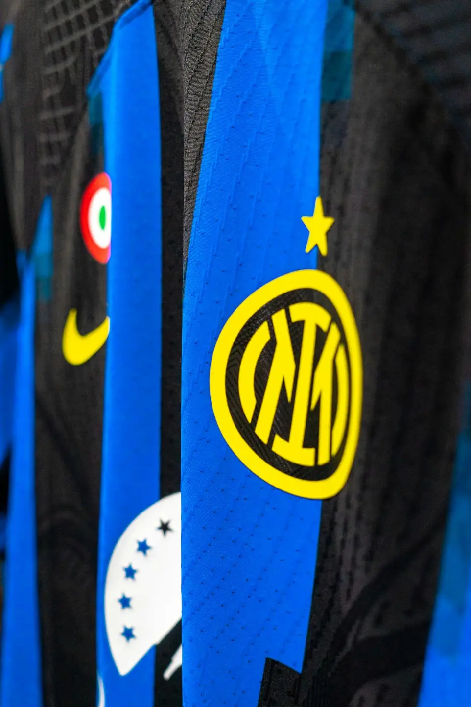 a close up of a blue and black uniform